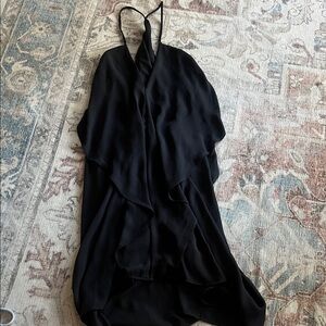 Elegant Black Halter Ruffle Midi Dress